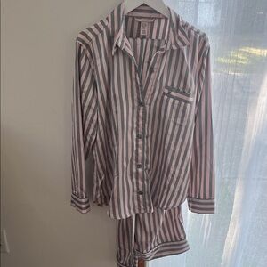 Victoria's Secret Pink and Gray Striped Pajamas Small Short